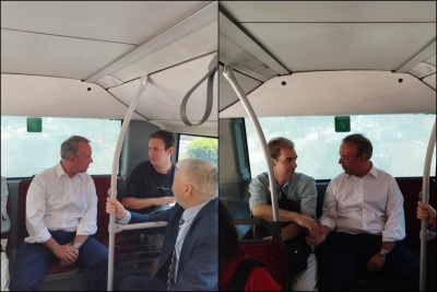 Σε λεωφορείο του ΟΑΣΘ ο Υπουργός Υποδομών και Μεταφορών Χρήστος Σταϊκούρας